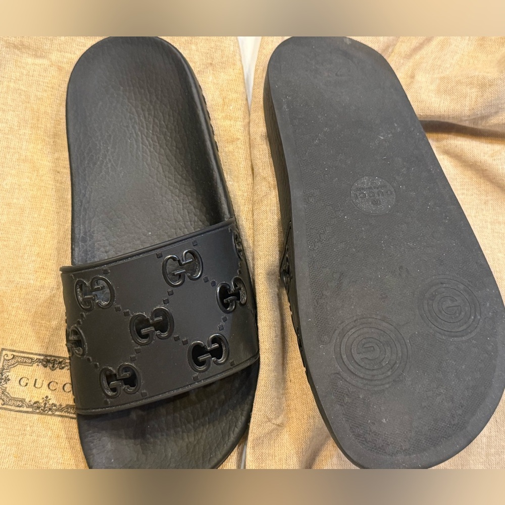 Gucci Embossed Black Slides
